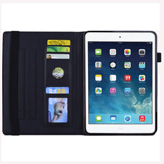 Funda de piel con relieve y diseño plegable doble con ranuras para tarjetas, soporte, ranura para bolígrafo y banda elástica, para iPad Pro de 9,7 pulgadas, para iPad 10,2 2021/2020/2019, para iPad 4, 3 y 2, para iPad Mini 2019, 4, 3 y 2