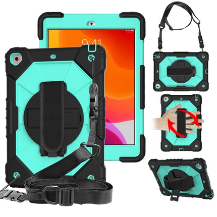 Stoßfeste Schutzhülle aus Silikon und PC mit Robotermotiv in Kontrastfarbe, mit Halterung und Schultergurt, für iPad 10.2 2021/2020/2019