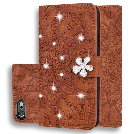 Estuche de cuero con diseño de mandala con patrón de becerro, doble pliegue, con billetera, soporte y ranuras para tarjetas, para iPhone 6/6s, para iPhone 6 Plus/6s Plus, para iPhone 7/8, para iPhone 7 Plus/8 Plus, para iPhone X/XS, para iPhone XR