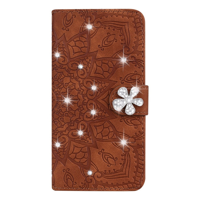 Doppelt faltbares, geprägtes Lederetui mit Kalbsmuster und Diamant-Mandala-Muster, mit Geldbörse, Halterung und Kartenfächern, für iPhone 6/6s, für iPhone 6 Plus/6s Plus, für iPhone 7/8, für iPhone 7 Plus/8 Plus, für iPhone X/XS, für iPhone XR