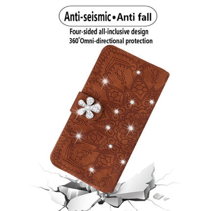 Doppelt faltbares, geprägtes Lederetui mit Kalbsmuster und Diamant-Mandala-Muster, mit Geldbörse, Halterung und Kartenfächern, für iPhone 6/6s, für iPhone 6 Plus/6s Plus, für iPhone 7/8, für iPhone 7 Plus/8 Plus, für iPhone X/XS, für iPhone XR