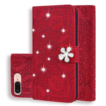 Doppelt faltbares, geprägtes Lederetui mit Kalbsmuster und Diamant-Mandala-Muster, mit Geldbörse, Halterung und Kartenfächern, für iPhone 6/6s, für iPhone 6 Plus/6s Plus, für iPhone 7/8, für iPhone 7 Plus/8 Plus, für iPhone X/XS, für iPhone XR