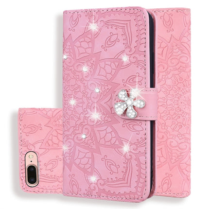 Doppelt faltbares, geprägtes Lederetui mit Kalbsmuster und Diamant-Mandala-Muster, mit Geldbörse, Halterung und Kartenfächern, für iPhone 6/6s, für iPhone 6 Plus/6s Plus, für iPhone 7/8, für iPhone 7 Plus/8 Plus, für iPhone X/XS, für iPhone XR