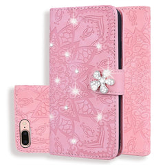 Calf Pattern Diamond Mandala Double Folding Design Embossed Leather Case with Wallet & Holder & Card Slots, For iPhone 6 / 6s, For iPhone 6 Plus / 6s Plus, For iPhone 7 / 8, For iPhone 7 Plus / 8 Plus, For iPhone X / XS, For iPhone XR