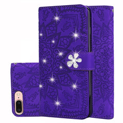 Calf Pattern Diamond Mandala Double Folding Design Embossed Leather Case with Wallet & Holder & Card Slots, For iPhone 6 / 6s, For iPhone 6 Plus / 6s Plus, For iPhone 7 / 8, For iPhone 7 Plus / 8 Plus, For iPhone X / XS, For iPhone XR