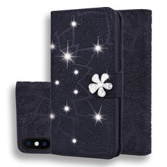 Calf Pattern Diamond Mandala Double Folding Design Embossed Leather Case with Wallet & Holder & Card Slots, For iPhone 6 / 6s, For iPhone 6 Plus / 6s Plus, For iPhone 7 / 8, For iPhone 7 Plus / 8 Plus, For iPhone X / XS, For iPhone XR