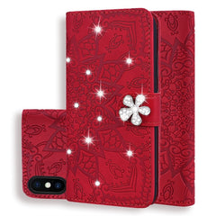 Calf Pattern Diamond Mandala Double Folding Design Embossed Leather Case with Wallet & Holder & Card Slots, For iPhone 6 / 6s, For iPhone 6 Plus / 6s Plus, For iPhone 7 / 8, For iPhone 7 Plus / 8 Plus, For iPhone X / XS, For iPhone XR