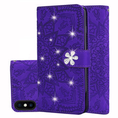 Calf Pattern Diamond Mandala Double Folding Design Embossed Leather Case with Wallet & Holder & Card Slots, For iPhone 6 / 6s, For iPhone 6 Plus / 6s Plus, For iPhone 7 / 8, For iPhone 7 Plus / 8 Plus, For iPhone X / XS, For iPhone XR