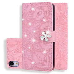 Calf Pattern Diamond Mandala Double Folding Design Embossed Leather Case with Wallet & Holder & Card Slots, For iPhone 6 / 6s, For iPhone 6 Plus / 6s Plus, For iPhone 7 / 8, For iPhone 7 Plus / 8 Plus, For iPhone X / XS, For iPhone XR