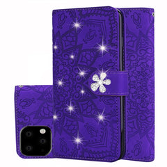 Calf Pattern Diamond Mandala Double Folding Design Embossed Leather Case with Wallet & Holder & Card Slots, For iPhone XS Max, For iPhone 11 Pro, For iPhone 11, For iPhone 11 Pro Max, For Xiaomi Redmi 7A, For Xiaomi Redmi Note 6 /