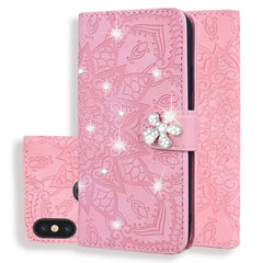 Calf Pattern Diamond Mandala Double Folding Design Embossed Leather Case with Wallet & Holder & Card Slots, For iPhone XS Max, For iPhone 11 Pro, For iPhone 11, For iPhone 11 Pro Max, For Xiaomi Redmi 7A, For Xiaomi Redmi Note 6 /