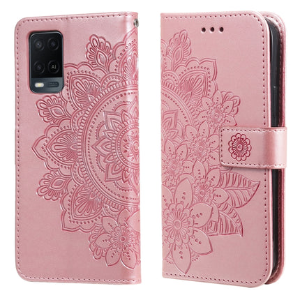 7-petal Flowers Embossing Pattern Horizontal Flip PU Leather Case with Holder & Card Slots & Wallet & Photo Frame, For OPPO A53 / A33 / A32, For OPPO A54 4G, For OPPO A74 4G / F19 4G, For OPPO A92s / Reno4 Z / A72 5G / A73 5G / A53 5G