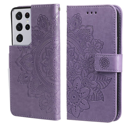 7-petal Flowers Embossing Pattern Horizontal Flip PU Leather Case with Holder & Card Slots & Wallet & Photo Frame, For Samsung Galaxy S21 Ultra 5G, For Samsung Galaxy S21 5G, For Samsung Galaxy S21 FE, For Samsung Galaxy S21+ 5G
