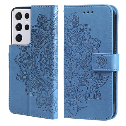 7-petal Flowers Embossing Pattern Horizontal Flip PU Leather Case with Holder & Card Slots & Wallet & Photo Frame, For Samsung Galaxy S21 Ultra 5G, For Samsung Galaxy S21 5G, For Samsung Galaxy S21 FE, For Samsung Galaxy S21+ 5G