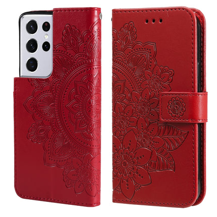 7-petal Flowers Embossing Pattern Horizontal Flip PU Leather Case with Holder & Card Slots & Wallet & Photo Frame, For Samsung Galaxy S21 Ultra 5G, For Samsung Galaxy S21 5G, For Samsung Galaxy S21 FE, For Samsung Galaxy S21+ 5G