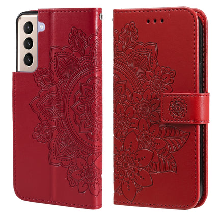 7-petal Flowers Embossing Pattern Horizontal Flip PU Leather Case with Holder & Card Slots & Wallet & Photo Frame, For Samsung Galaxy S21 Ultra 5G, For Samsung Galaxy S21 5G, For Samsung Galaxy S21 FE, For Samsung Galaxy S21+ 5G