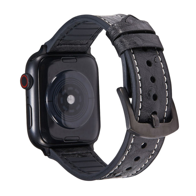 Ostrich Texture Leather Replacement Watchbands For Apple Watch Series, 7 45mm / 6 & SE & 5 & 4 44mm / 3 & 2 & 1 42mm, 7 41mm / 6 & SE & 5 & 4 40mm / 3 & 2 & 1 38mm