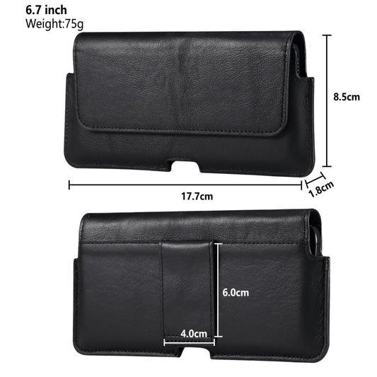 Universal Cow Leather Horizontal Mobile Phone Leather Case Waist Bag For 6.7 inch and Below Phones, For 6.7 inch and Below Phones