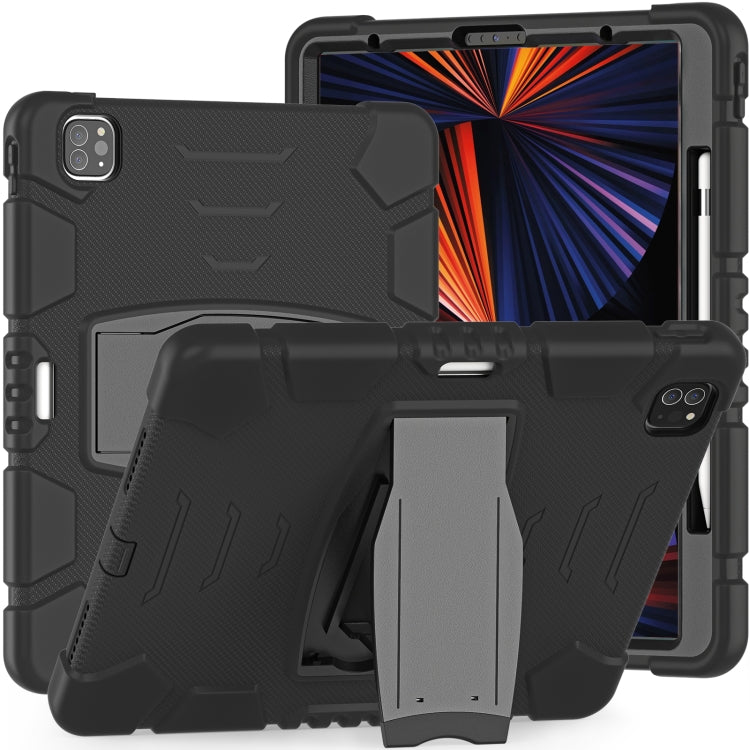3-lagiger Schutzbildschirmrahmen + PC + stoßfeste Silikon-Kombinationshülle mit Halterung, für iPad Pro 12.9 2022/2021, für iPad Pro 12.9 2020