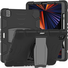 3-lagiger Schutzbildschirmrahmen + PC + stoßfeste Silikon-Kombinationshülle mit Halterung, für iPad Pro 12.9 2022/2021, für iPad Pro 12.9 2020