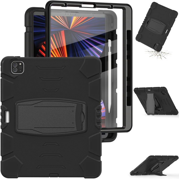 3-lagiger Schutzbildschirmrahmen + PC + stoßfeste Silikon-Kombinationshülle mit Halterung, für iPad Pro 12.9 2022/2021, für iPad Pro 12.9 2020
