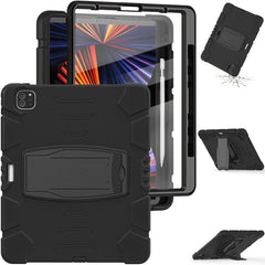 3-lagiger Schutzbildschirmrahmen + PC + stoßfeste Silikon-Kombinationshülle mit Halterung, für iPad Pro 12.9 2022/2021, für iPad Pro 12.9 2020