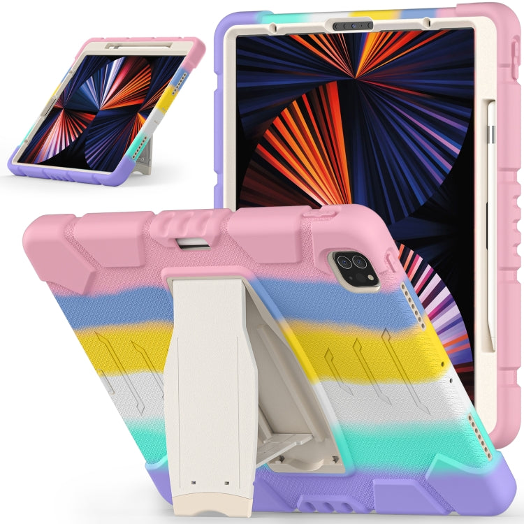 3-lagiger Schutzbildschirmrahmen + PC + stoßfeste Silikon-Kombinationshülle mit Halterung, für iPad Pro 12.9 2022/2021, für iPad Pro 12.9 2020