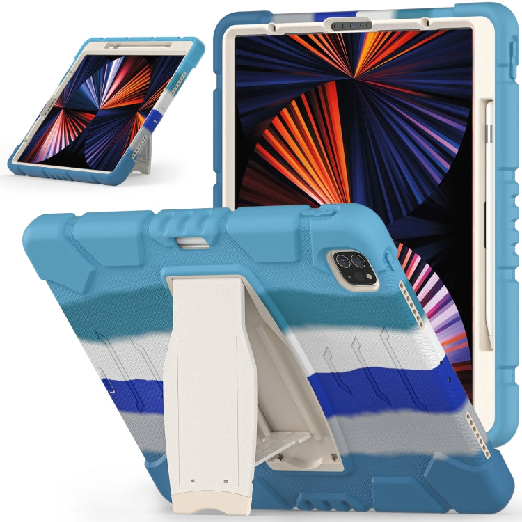 3-lagiger Schutzbildschirmrahmen + PC + stoßfeste Silikon-Kombinationshülle mit Halterung, für iPad Pro 12.9 2022/2021, für iPad Pro 12.9 2020