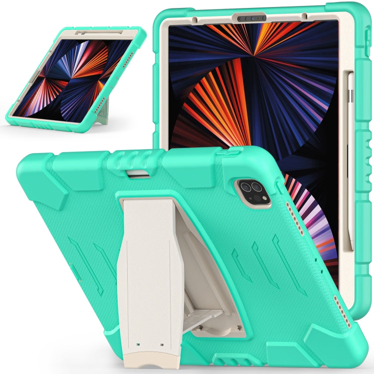 3-lagiger Schutzbildschirmrahmen + PC + stoßfeste Silikon-Kombinationshülle mit Halterung, für iPad Pro 12.9 2022/2021, für iPad Pro 12.9 2020