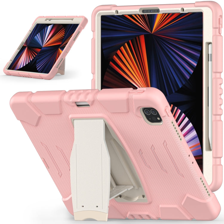 3-lagiger Schutzbildschirmrahmen + PC + stoßfeste Silikon-Kombinationshülle mit Halterung, für iPad Pro 12.9 2022/2021, für iPad Pro 12.9 2020
