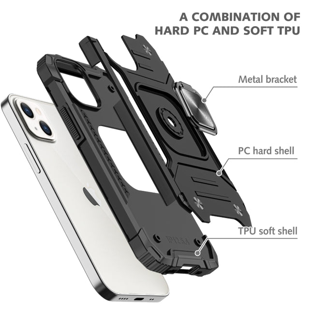 Magnetic Armor Shockproof TPU + PC Case with Metal Ring Holder, For iPhone 13 Pro