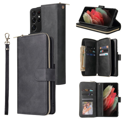 Zipper Wallet Bag Horizontal Flip PU Leather Case with Holder & 9 Card Slots & Wallet & Lanyard & Photo Frame, For Samsung Galaxy S21 FE, For Samsung Galaxy S21+, For Samsung Galaxy S21 Ultra