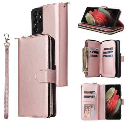 Zipper Wallet Bag Horizontal Flip PU Leather Case with Holder & 9 Card Slots & Wallet & Lanyard & Photo Frame, For Samsung Galaxy S21 FE, For Samsung Galaxy S21+, For Samsung Galaxy S21 Ultra