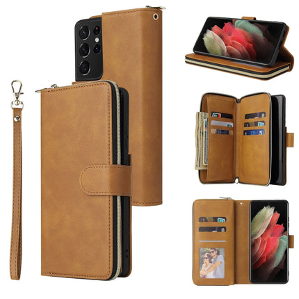 Zipper Wallet Bag Horizontal Flip PU Leather Case with Holder & 9 Card Slots & Wallet & Lanyard & Photo Frame, For Samsung Galaxy S21 FE, For Samsung Galaxy S21+, For Samsung Galaxy S21 Ultra