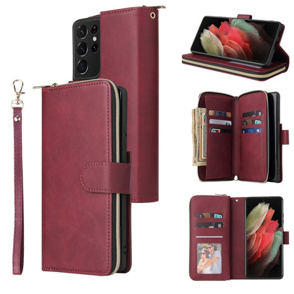 Zipper Wallet Bag Horizontal Flip PU Leather Case with Holder & 9 Card Slots & Wallet & Lanyard & Photo Frame, For Samsung Galaxy S21 FE, For Samsung Galaxy S21+, For Samsung Galaxy S21 Ultra