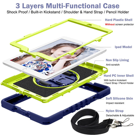 Estuche de silicona y PC a prueba de golpes con rotación de 360 ​​grados y color de contraste con soporte, correa de mano y correa para el hombro, para iPad 9.7 2018/2017, para iPad 10.2 2021/2020/2019, para iPad 10.9/Pro 11 2020/2021/2018