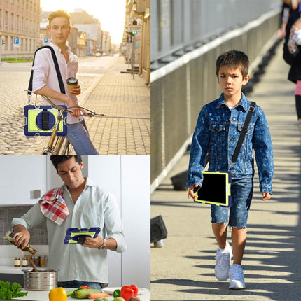 Estuche de silicona y PC a prueba de golpes con rotación de 360 ​​grados y color de contraste con soporte, correa de mano y correa para el hombro, para iPad 9.7 2018/2017, para iPad 10.2 2021/2020/2019, para iPad 10.9/Pro 11 2020/2021/2018