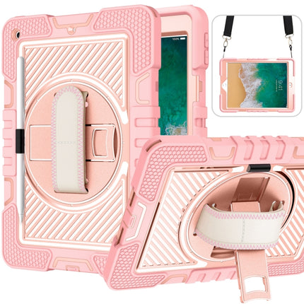 Estuche de silicona y PC a prueba de golpes con rotación de 360 ​​grados y color de contraste con soporte, correa de mano y correa para el hombro, para iPad 9.7 2018/2017, para iPad 10.2 2021/2020/2019, para iPad 10.9/Pro 11 2020/2021/2018