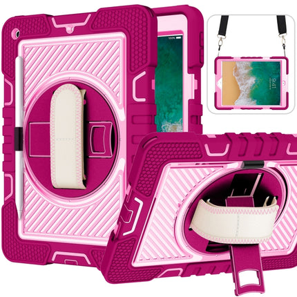 Estuche de silicona y PC a prueba de golpes con rotación de 360 ​​grados y color de contraste con soporte, correa de mano y correa para el hombro, para iPad 9.7 2018/2017, para iPad 10.2 2021/2020/2019, para iPad 10.9/Pro 11 2020/2021/2018