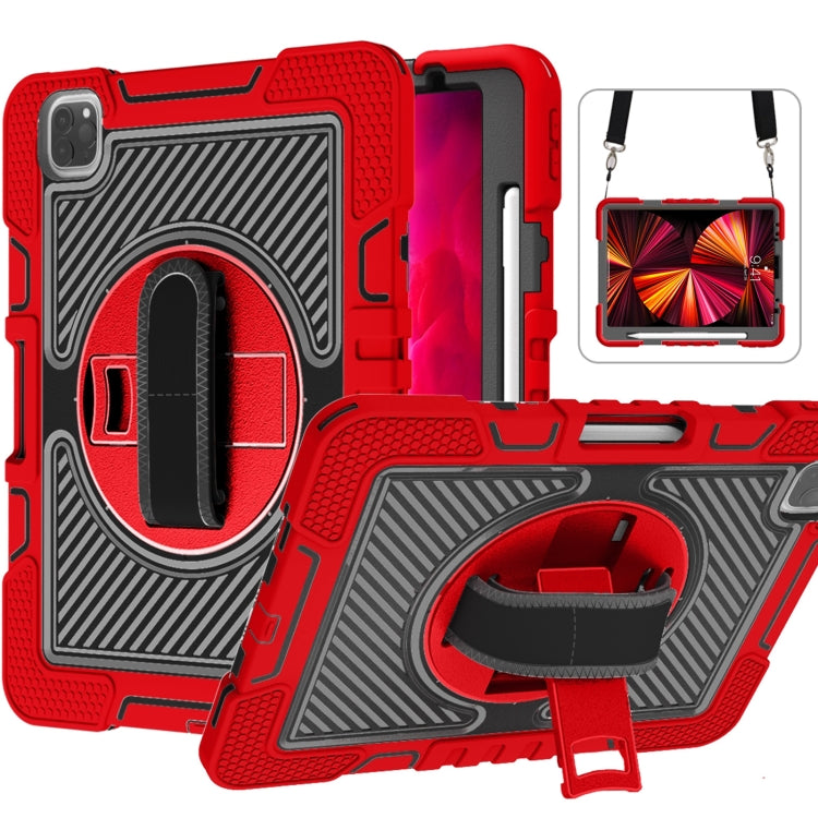 360 Degree Rotation Contrast Color Shockproof Silicone + PC Case with Holder & Hand Grip Strap & Shoulder Strap, For iPad 9.7 2018 / 2017, For iPad 10.2 2021 / 2020 / 2019, For iPad 10.9 / Pro 11 2020 / 2021 / 2018��������������������������������������...