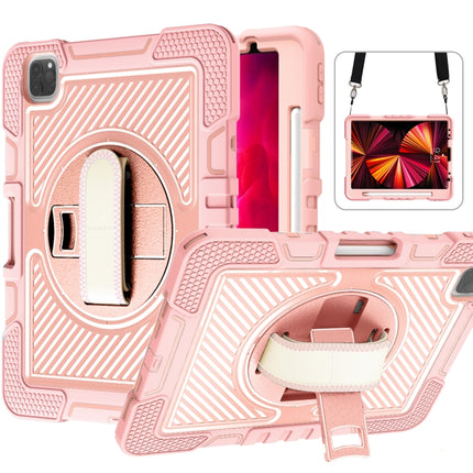 Estuche de silicona y PC a prueba de golpes con rotación de 360 ​​grados y color de contraste con soporte, correa de mano y correa para el hombro, para iPad 9.7 2018/2017, para iPad 10.2 2021/2020/2019, para iPad 10.9/Pro 11 2020/2021/2018