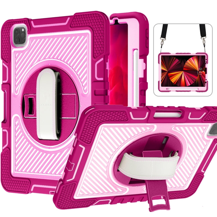 360 Degree Rotation Contrast Color Shockproof Silicone + PC Case with Holder & Hand Grip Strap & Shoulder Strap, For iPad 9.7 2018 / 2017, For iPad 10.2 2021 / 2020 / 2019, For iPad 10.9 / Pro 11 2020 / 2021 / 2018��������������������������������������...