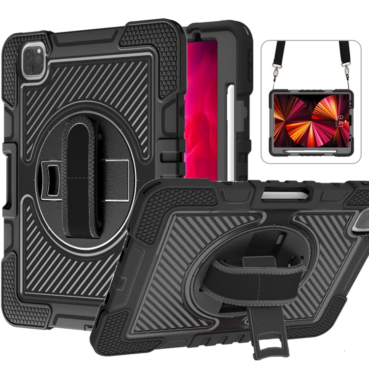 360 Degree Rotation Contrast Color Shockproof Silicone + PC Case with Holder & Hand Grip Strap & Shoulder Strap, For iPad 9.7 2018 / 2017, For iPad 10.2 2021 / 2020 / 2019, For iPad 10.9 / Pro 11 2020 / 2021 / 2018��������������������������������������...