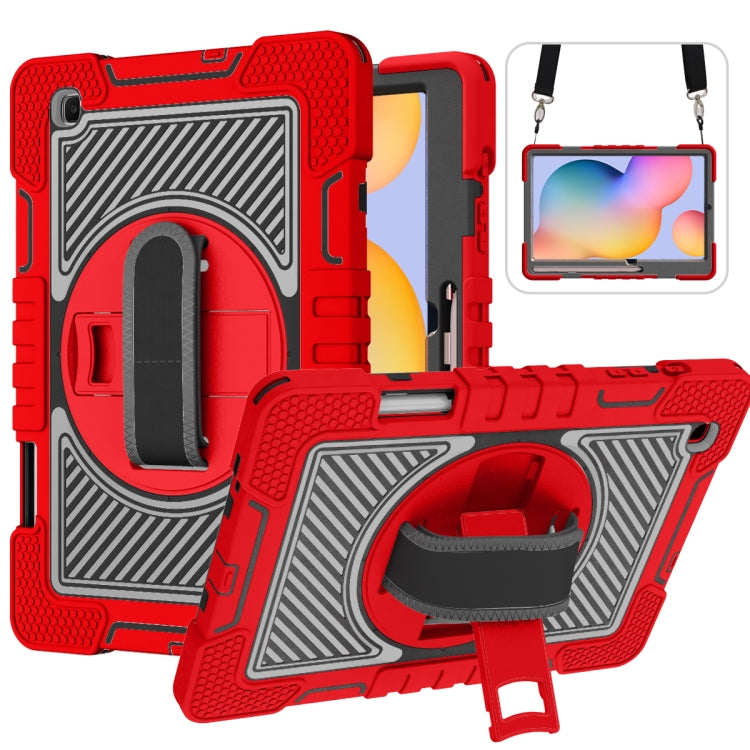 360 Degree Rotation Contrast Color Shockproof Silicone + PC Case with Holder & Hand Grip Strap & Shoulder Strap, For Samsung Galaxy Tab S6 Lite P610/P615, For Samsung Galaxy Tab A 10.1 2019 T515, For Samsung Galaxy Tab A 8.0 2019 T290������������������...