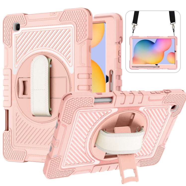 360 Degree Rotation Contrast Color Shockproof Silicone + PC Case with Holder & Hand Grip Strap & Shoulder Strap, For Samsung Galaxy Tab S6 Lite P610/P615, For Samsung Galaxy Tab A 10.1 2019 T515, For Samsung Galaxy Tab A 8.0 2019 T290������������������...