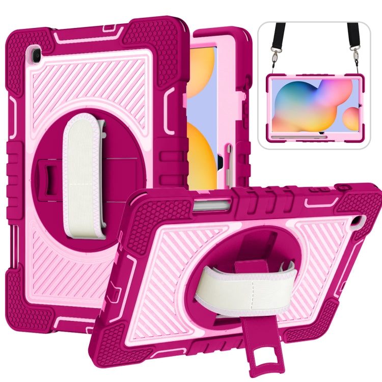 360 Degree Rotation Contrast Color Shockproof Silicone + PC Case with Holder & Hand Grip Strap & Shoulder Strap, For Samsung Galaxy Tab S6 Lite P610/P615, For Samsung Galaxy Tab A 10.1 2019 T515, For Samsung Galaxy Tab A 8.0 2019 T290������������������...