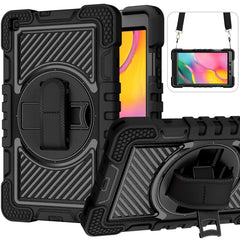 360 Degree Rotation Contrast Color Shockproof Silicone + PC Case with Holder & Hand Grip Strap & Shoulder Strap, For Samsung Galaxy Tab A 10.1 2019 T515, For Samsung Galaxy Tab A 8.0 2019 T290, For Samsung Galaxy Tab A 8.4 2020 T307