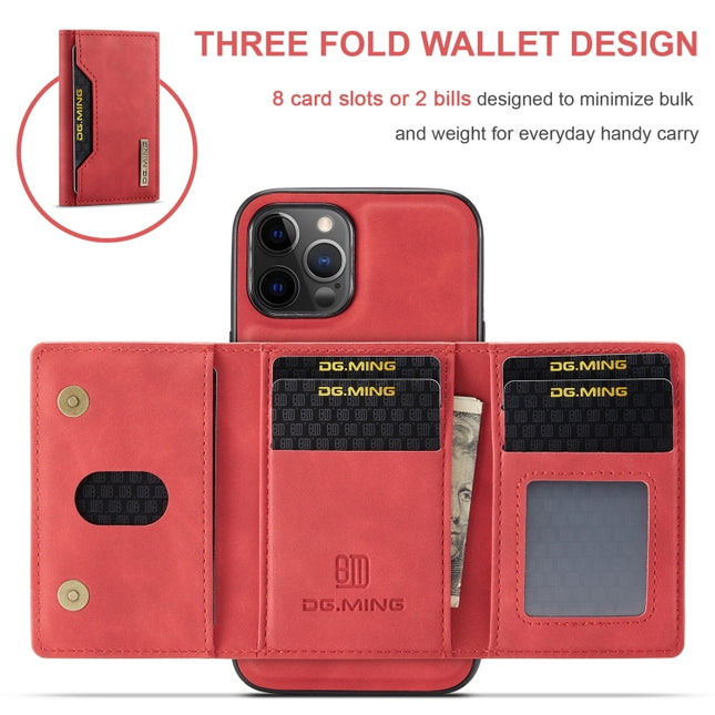Estuche para múltiples tarjetas con 3 pliegues y tapa trasera magnética a prueba de golpes con función de billetera y soporte, serie DG.MING M2, para iPhone 12 mini, para iPhone 12/12 Pro, para iPhone 12 Pro Max