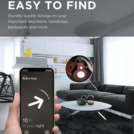 Funda protectora de piel con textura de lichi y llavero para AirTag