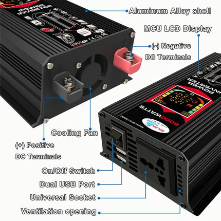 Tang III Generation 12V to 110V 6000W Car Power Inverter with LCD Display & Dual USB